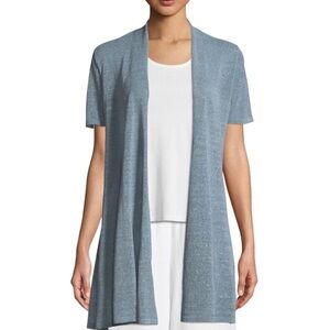 Eileen Fisher Blue Metallic Organic Linen Open Cardigan